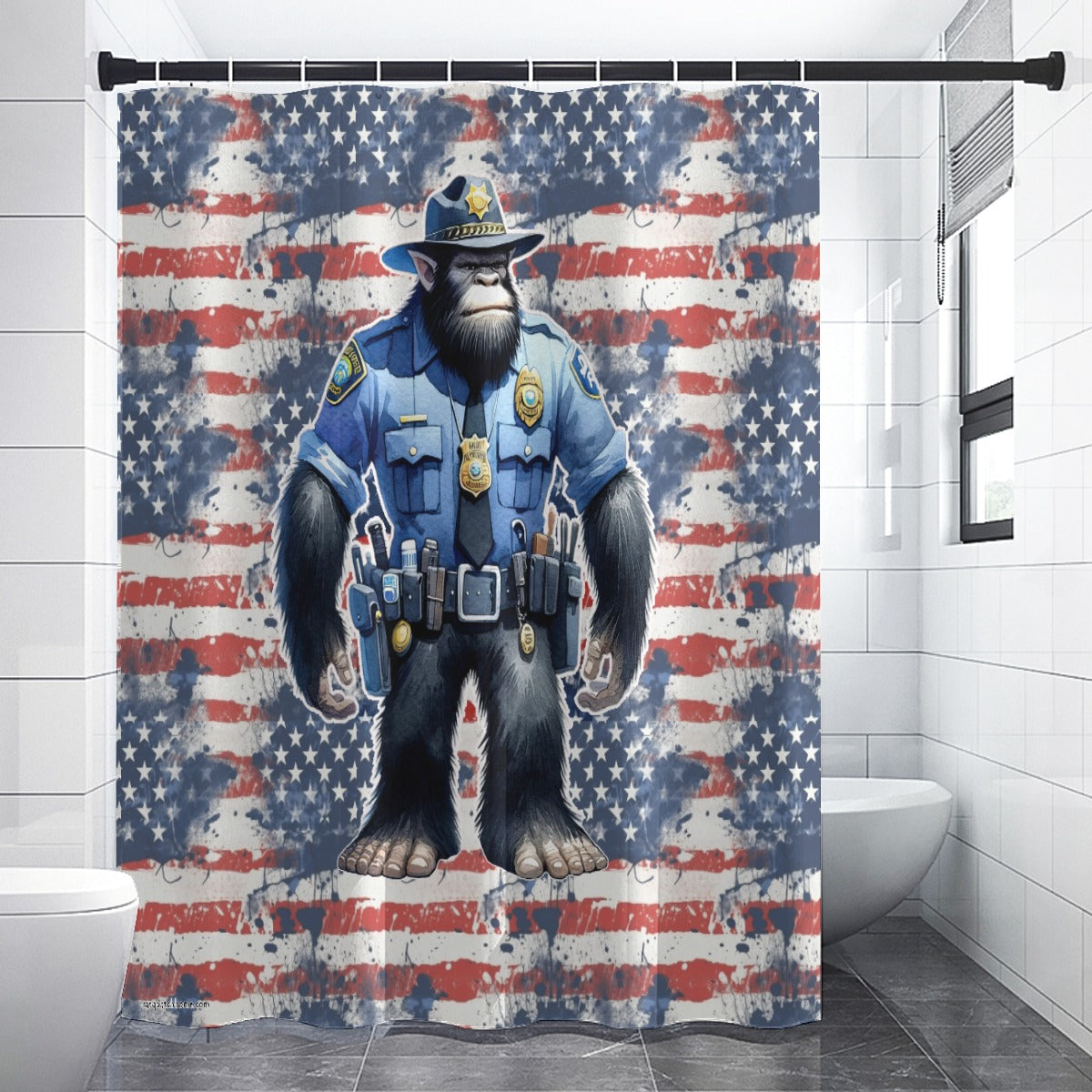 Bigfoot / Sasquatch Police Officer, Polyester Shower Curtain in 4 sizes