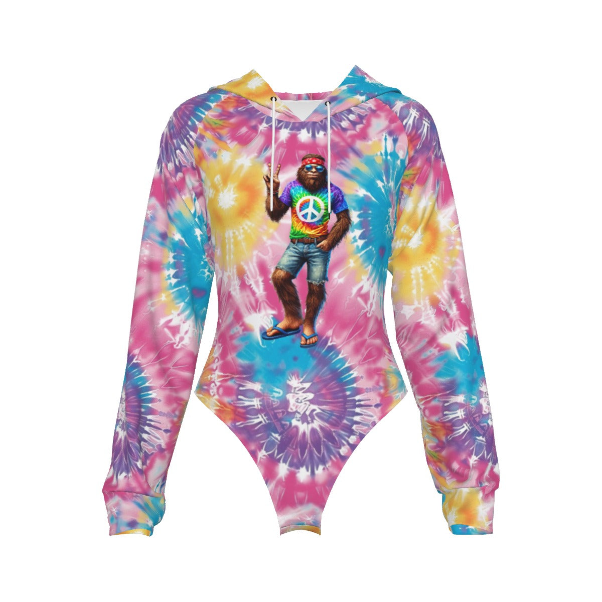 Bigfoot / Sasquatch Peace, Women's Raglan Sleeve Hooded Bodysuit