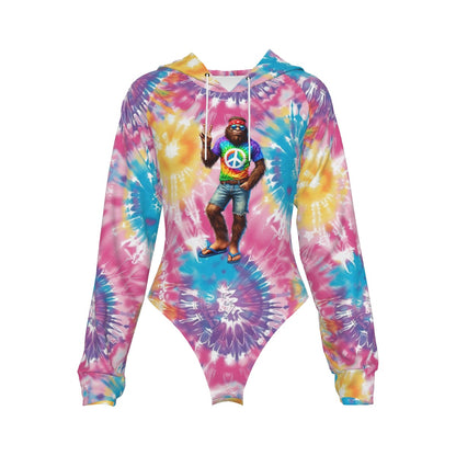 Bigfoot / Sasquatch Peace, Women's Raglan Sleeve Hooded Bodysuit