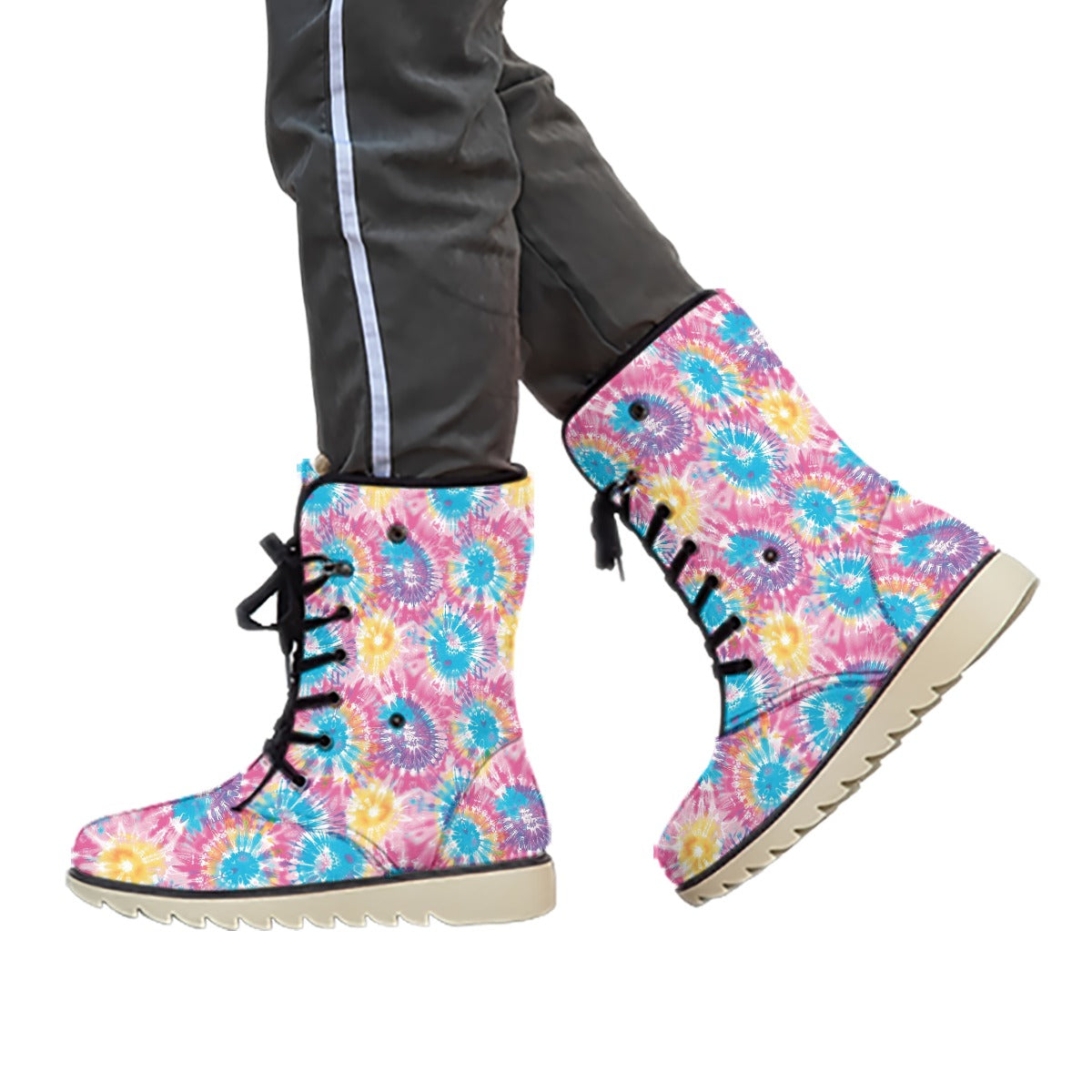Tie-Dye All-Over Print Women's Plush Boots Set 2 of 2