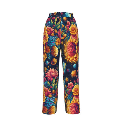 12 Galaxy, Outerspace, Women's Faux Silk Wide-Leg Pants Space Designs