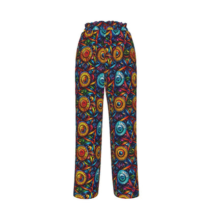 Rainbow Colors, Women’s Faux Silk Wide-Leg Pants