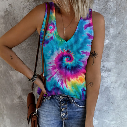 9 Designs, Tie Dye, Women's Button Vest