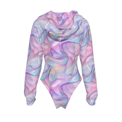 Rainbow Unicorn, Women's Raglan Sleeve Hooded Bodysuit