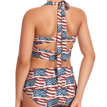 American Flag, Patriot, Women’s Bikini Halter Swimsuit, Two Piece Set