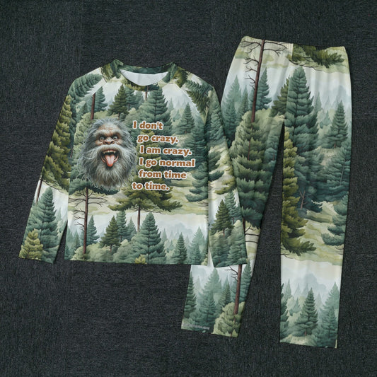 Bigfoot / Sasquatch "I don't go Crazy...", Men’s Raglan Sleeve Pajamas with Wide Ankles