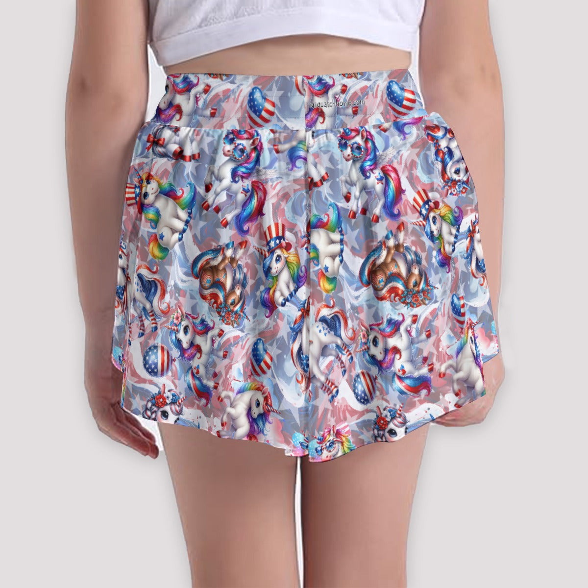 8 Patriotic Designs, Girls Sports Culottes, Butterfly Shorts w/ Pocket