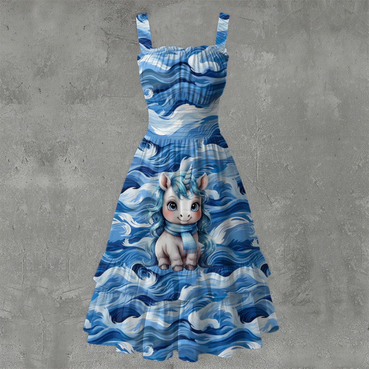 Unicorn on Swirls,  Print Women‘s Ruffle Hem Dress