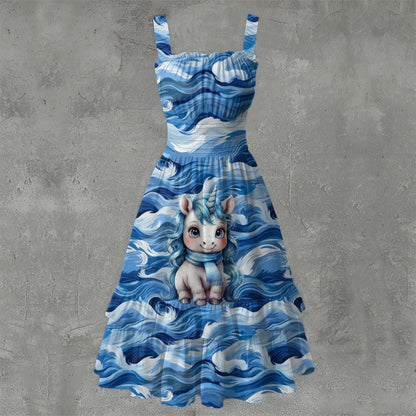 Unicorn on Swirls,  Print Women‘s Ruffle Hem Dress