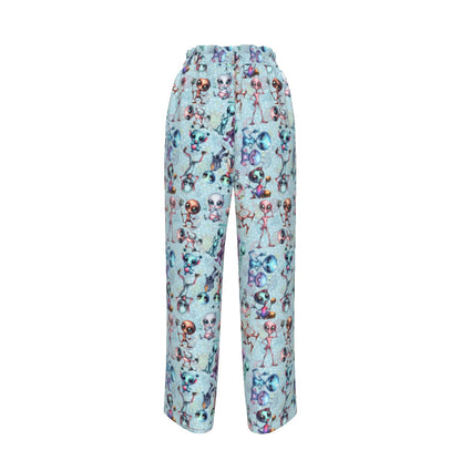 6 Alien Designs, Women’s Faux Silk Wide-Leg Pants