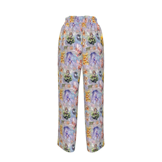 6 Fairy Designs, Women’s Faux Silk Wide-Leg Pants