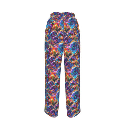 Psychedelic Bubbles, Women’s Faux Silk Wide-Leg Pants