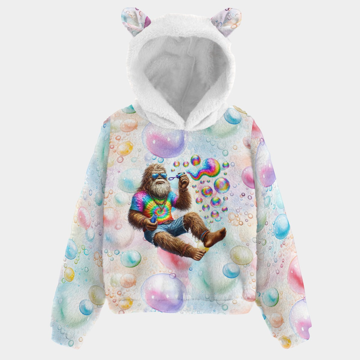Bigfoot / Sasquatch Blowing Bubbles, Kid’s Borg Fleece Sweatshirt With Ears