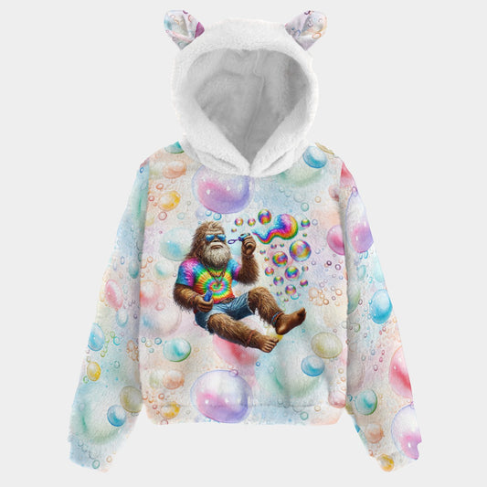 Bigfoot / Sasquatch Blowing Bubbles, Kid’s Borg Fleece Sweatshirt With Ears