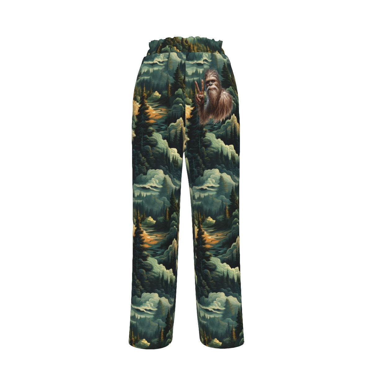 Bigfoot / Sasquatch peace, Women’s Faux Silk Wide-Leg Pants