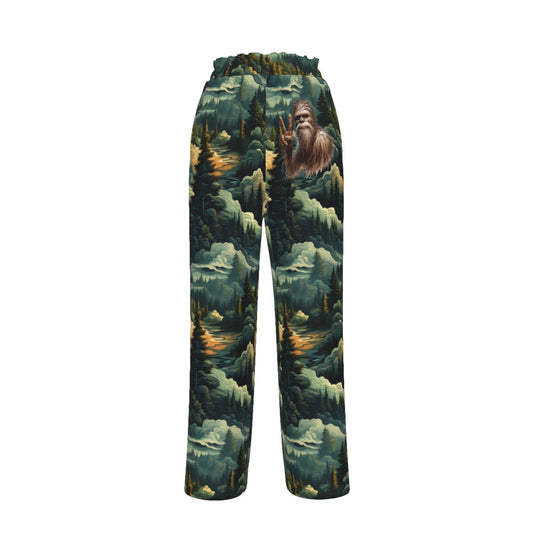 Bigfoot / Sasquatch peace, Women’s Faux Silk Wide-Leg Pants