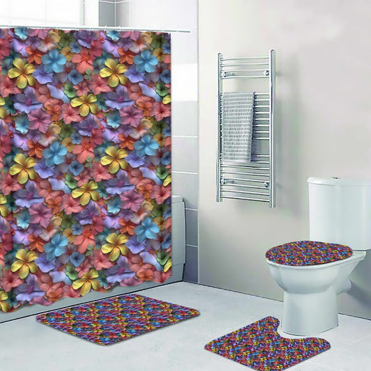 10 Beautiful Flower Designs, 4 Piece Bathroom Set - 4 Sizes