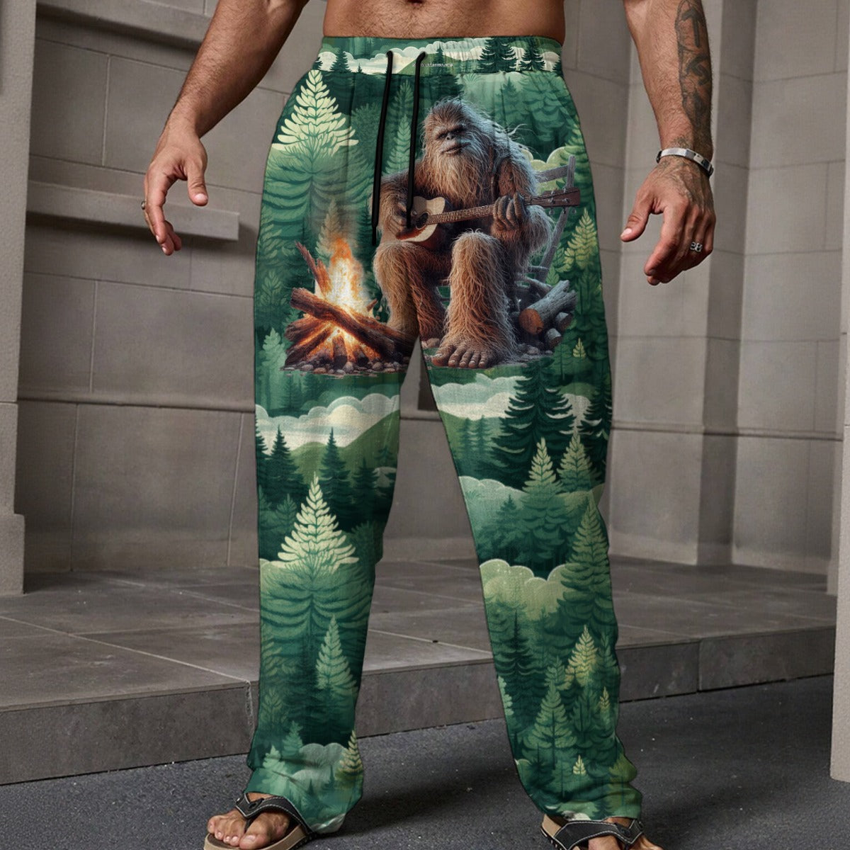 Bigfoot / Sasquatch Campfire, Men’s Loose Casual Pants W/ Pocket