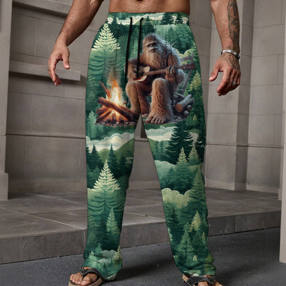 Bigfoot / Sasquatch Campfire, Men’s Loose Casual Pants W/ Pocket