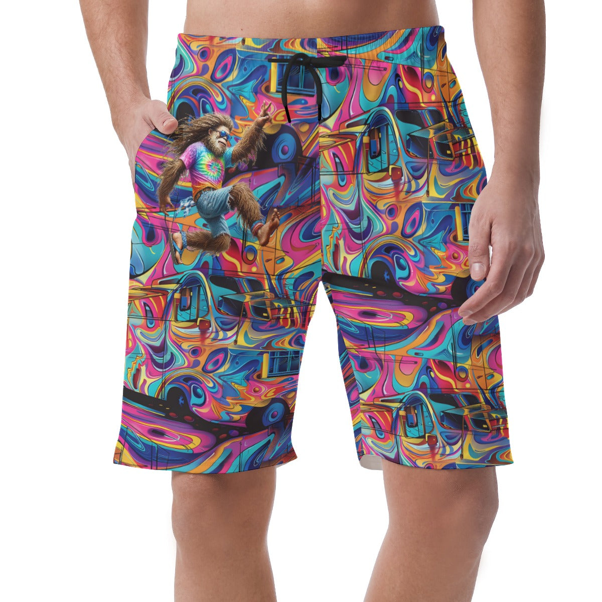 Hippie Bigfoot / Sasquatch on Psychedelic, Men’s Lightweight Casual Shorts