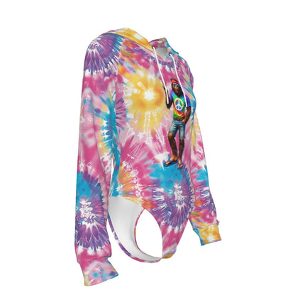 Bigfoot / Sasquatch Peace, Women's Raglan Sleeve Hooded Bodysuit