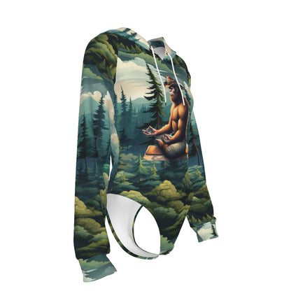 Bigfoot / Sasquatch Zen, Women's Raglan Sleeve Hooded Bodysuit