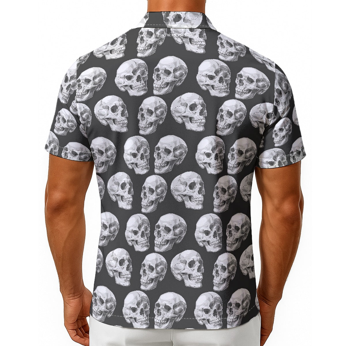Skulls on Black, Men's Button Up Hawaiian Shirt
