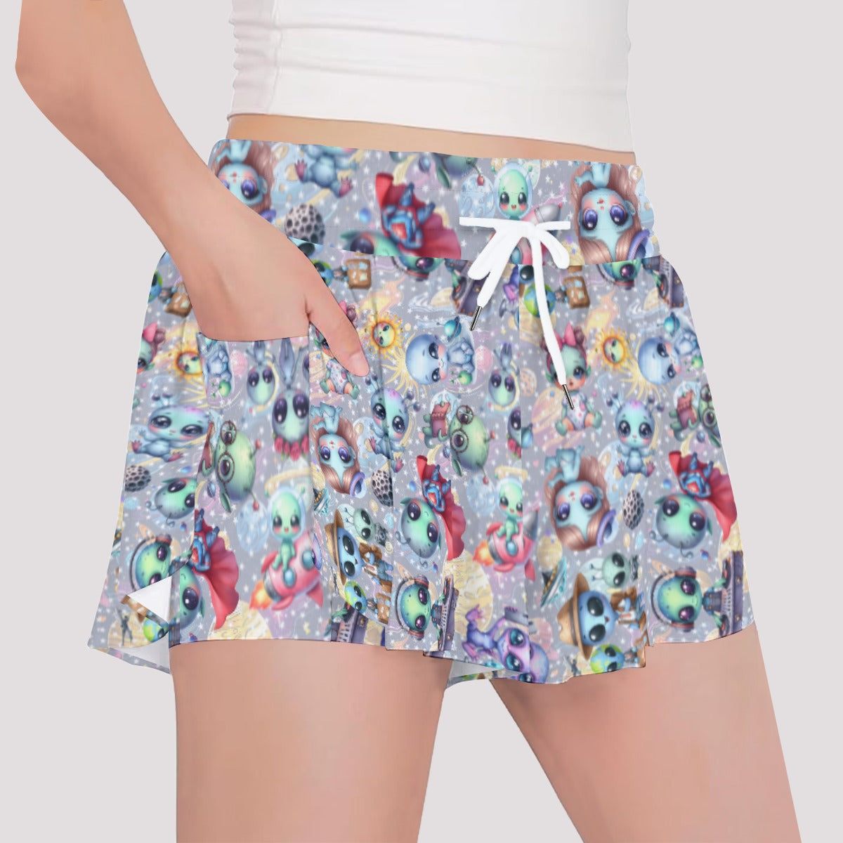 6 Alien Designs, Girls Sports Culottes, Butterfly Shorts w/ Pocket