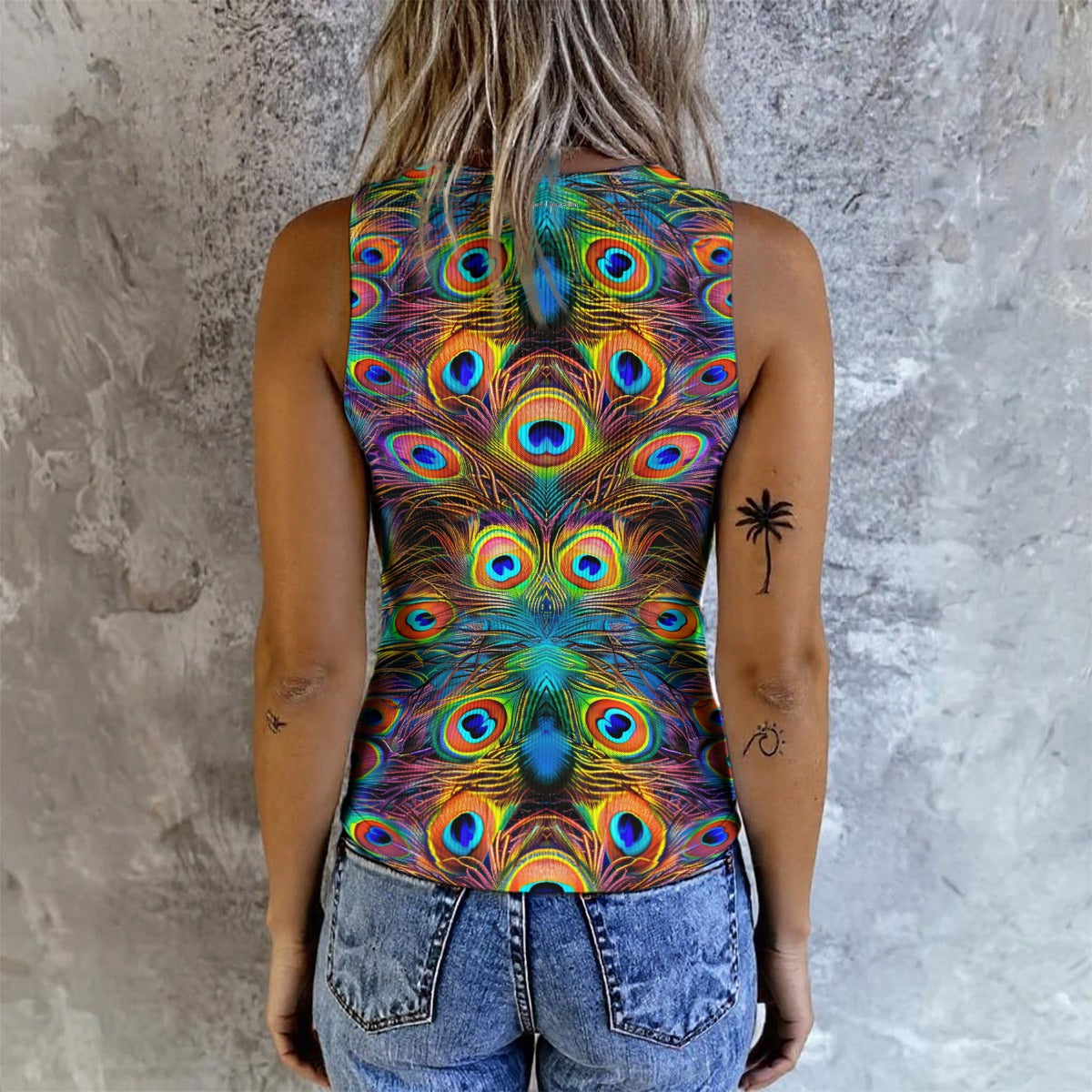 Peacock Design, Womens Button Vest