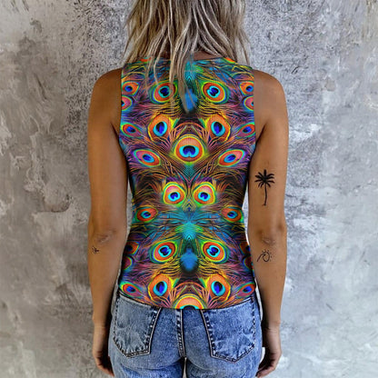 Peacock Design, Womens Button Vest