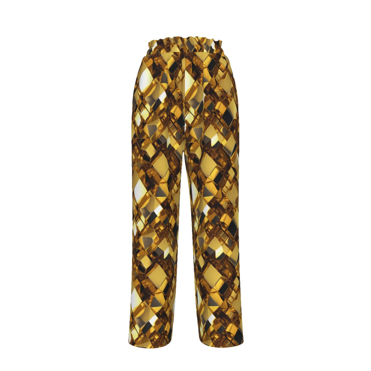 Gold Women’s Faux Silk Wide-Leg Pants