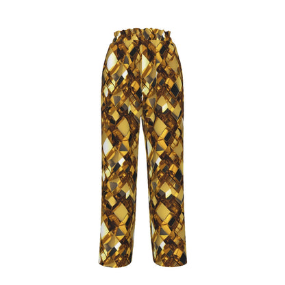 Gold Women’s Faux Silk Wide-Leg Pants