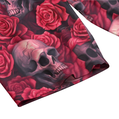 Roses and Skulls, Women’s 2 Piece T Shirt Set With Short Sleeve