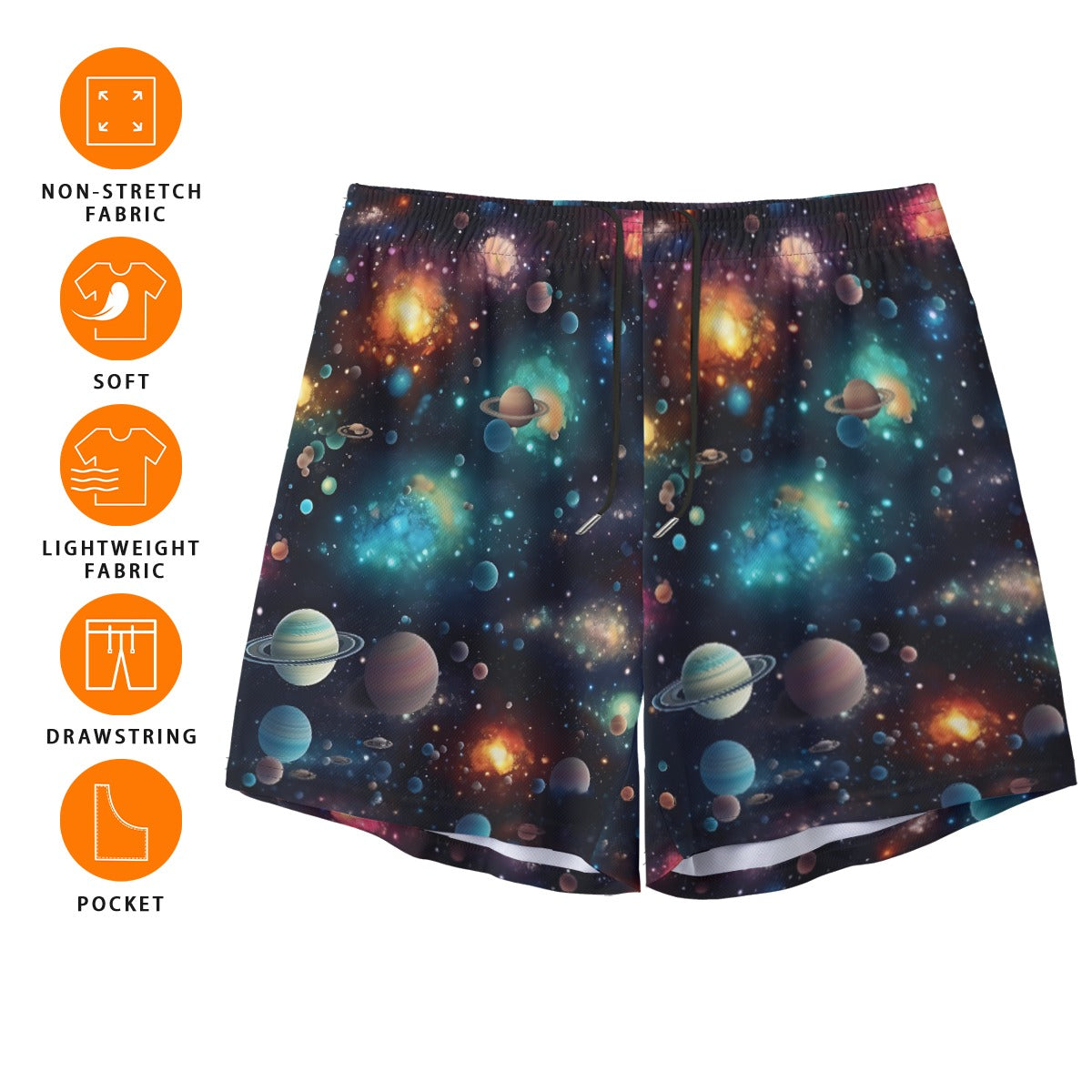 12 Galaxy / Space Designs, Men’s Sports, Pocketed Shorts