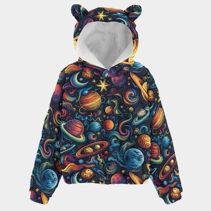12 Galaxy, Outer Space Designs, Kid’s Borg Fleece Sweatshirt With Ears