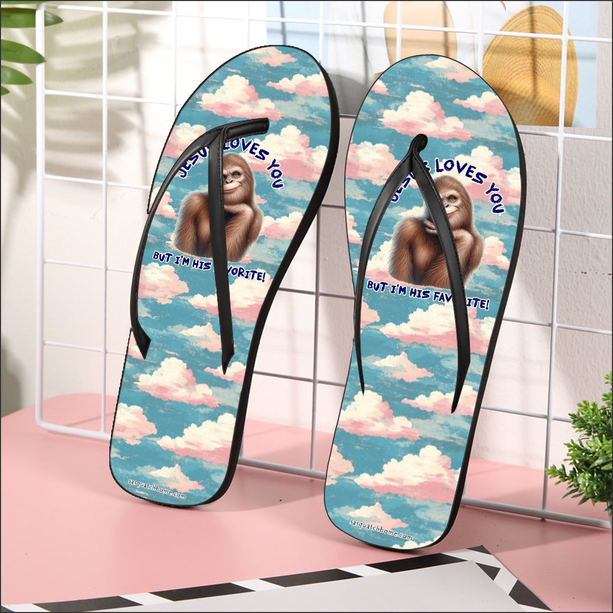 "Jesus Loves You..." Bigfoot / Sasquatch, Men’s Flip Flops, Summer Shoes