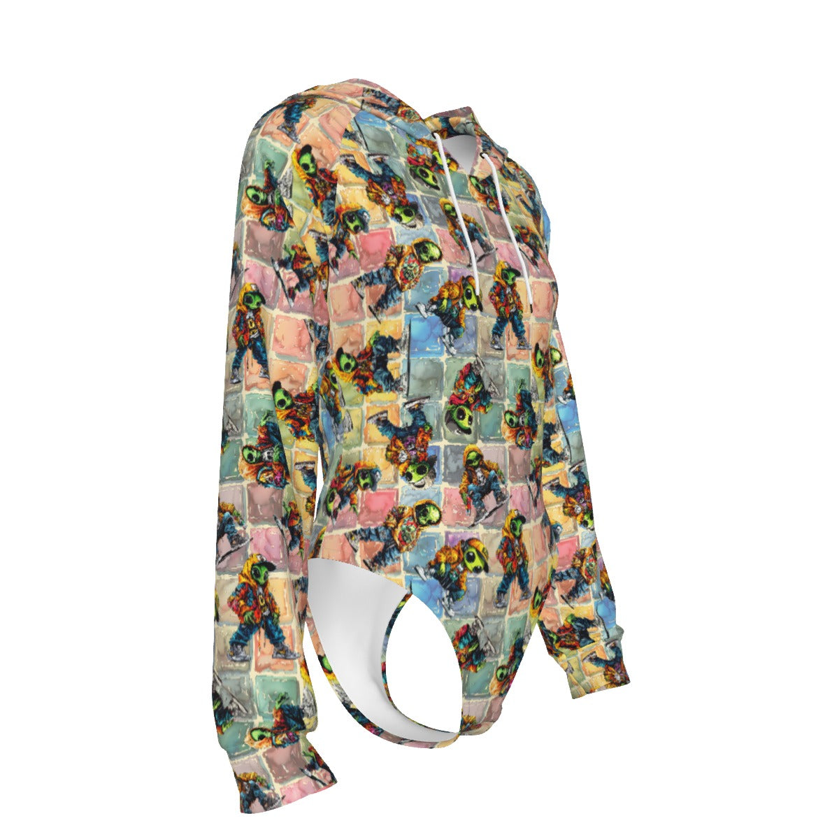 6 Alien Designs, Women's Raglan Sleeve Hooded Bodysuit