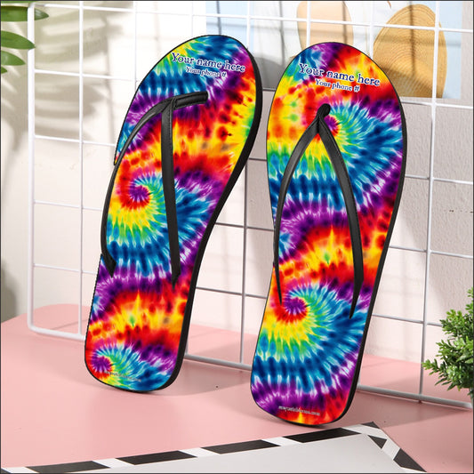 16 Tie Dye Designs, Women’s Flip Flops – Personalize with Your Name