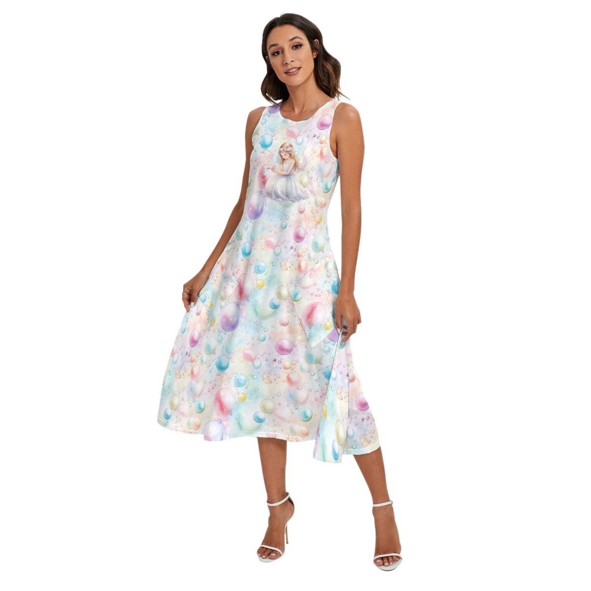 Angel on Bubbles Women’s Sleeveless Dress With Diagonal Pockets