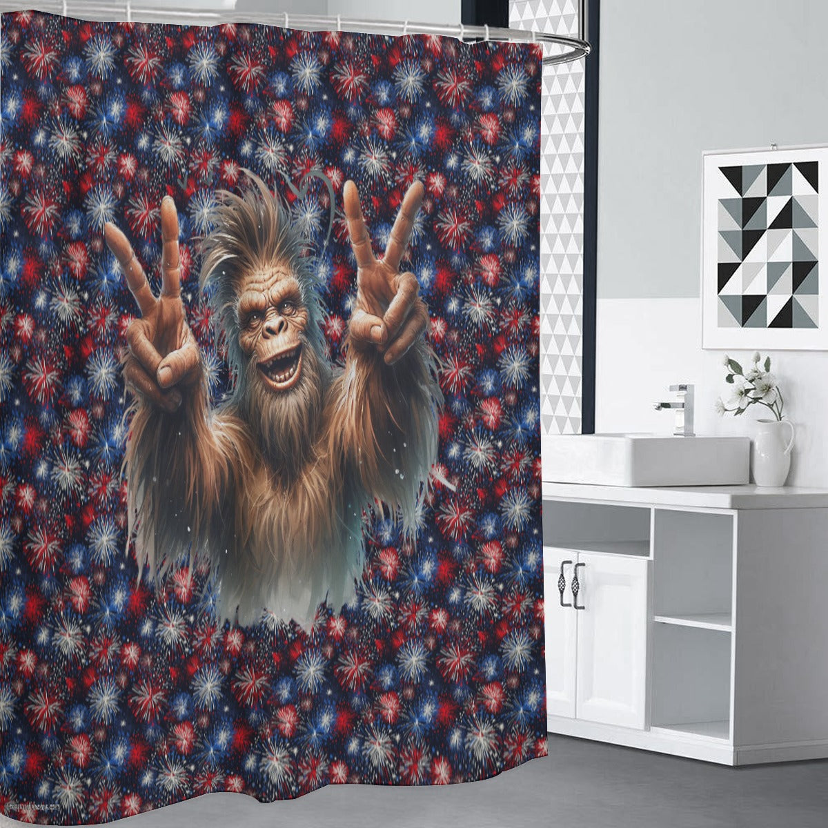 Bigfoot / Sasquatch Peace Signs, Polyester Shower Curtain in 4 sizes