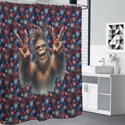 Bigfoot / Sasquatch Peace Signs, Polyester Shower Curtain in 4 sizes