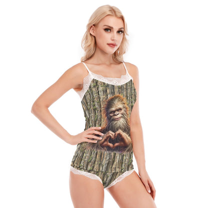 Bigfoot Heart Hands, Women’s 2 Piece Lacy Pajamas, PJs, Night Clothes