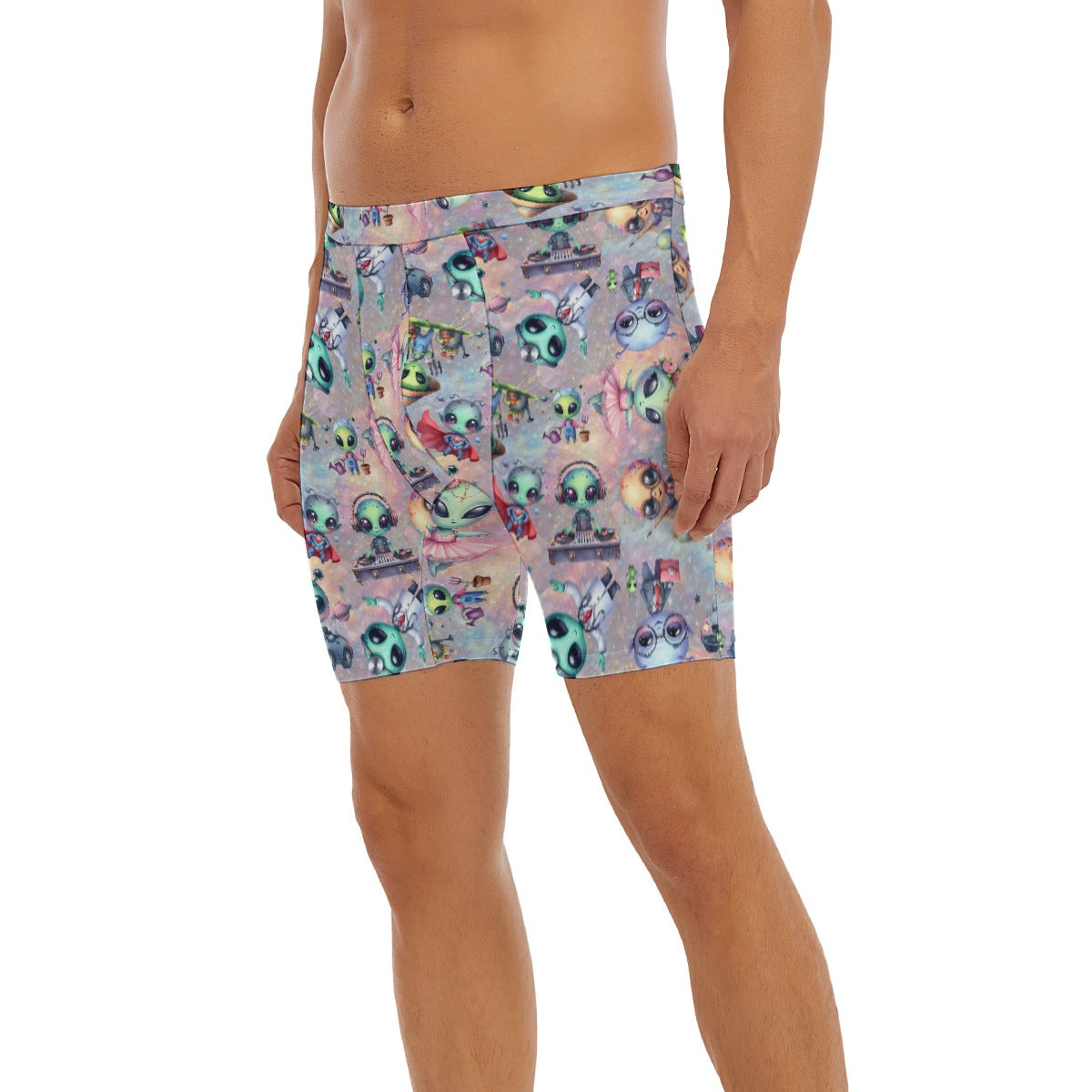 6 Alien Designs, Men’s Long Boxer Briefs