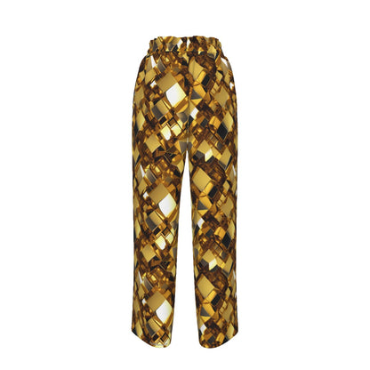 Gold Women’s Faux Silk Wide-Leg Pants