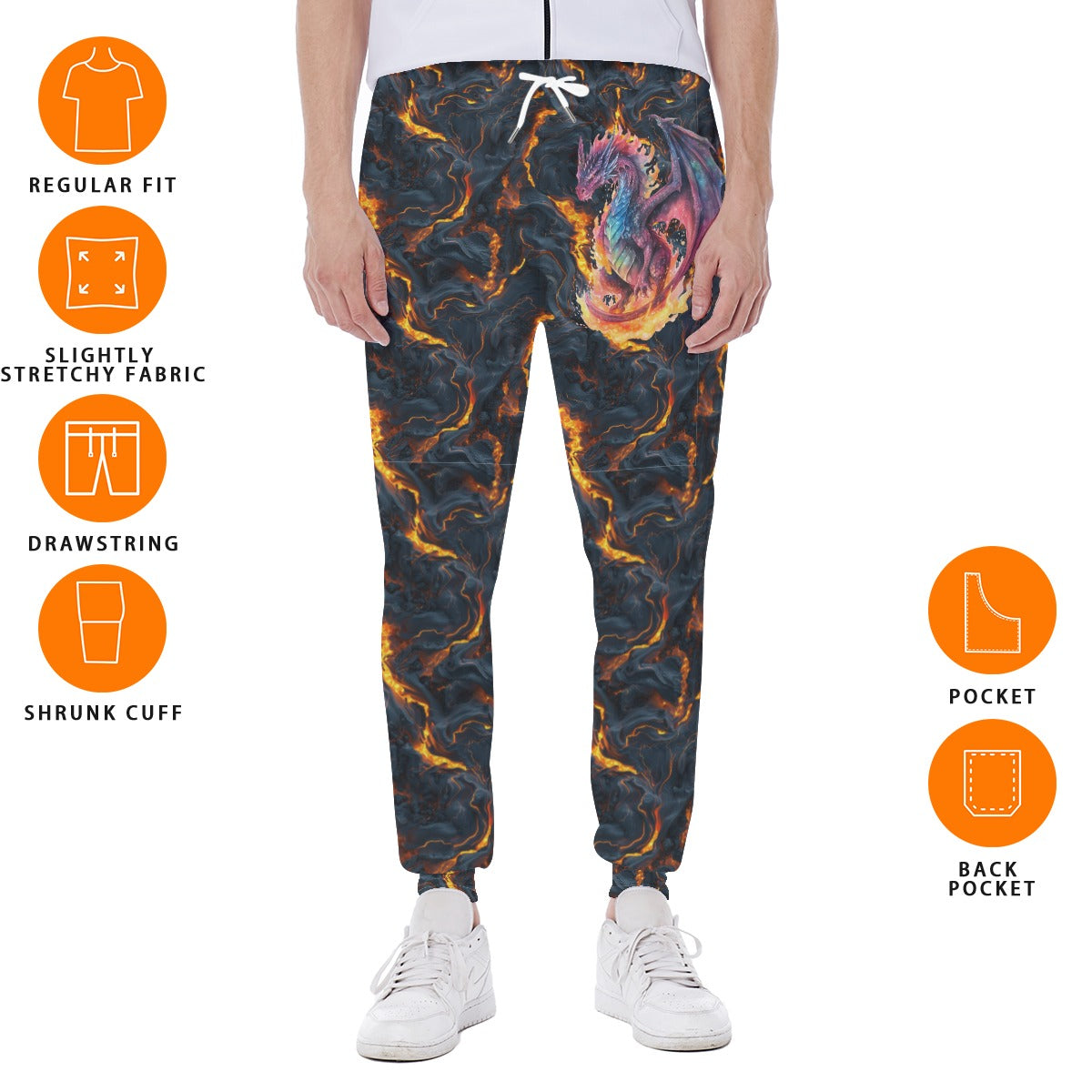 Fire Dragon, Men’s Sweatpants w/ Back Pocket