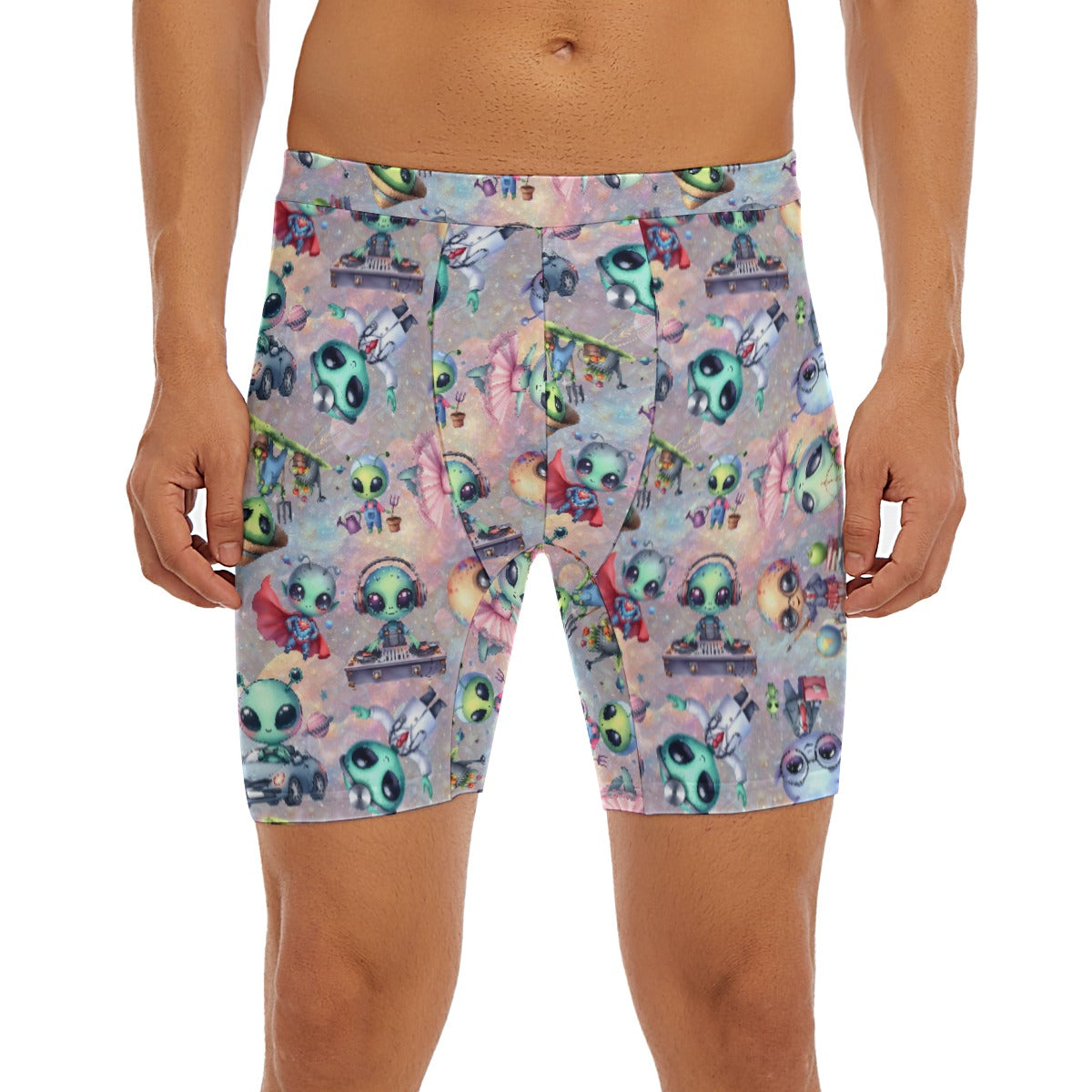 6 Alien Designs, Men’s Long Boxer Briefs