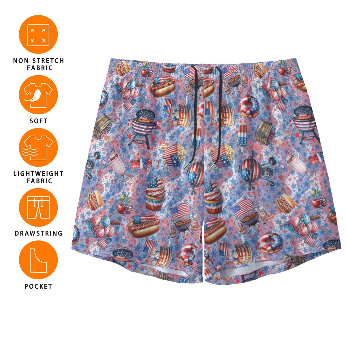 8 Patriotic Designs, Men’s Sports, Pocketed Shorts