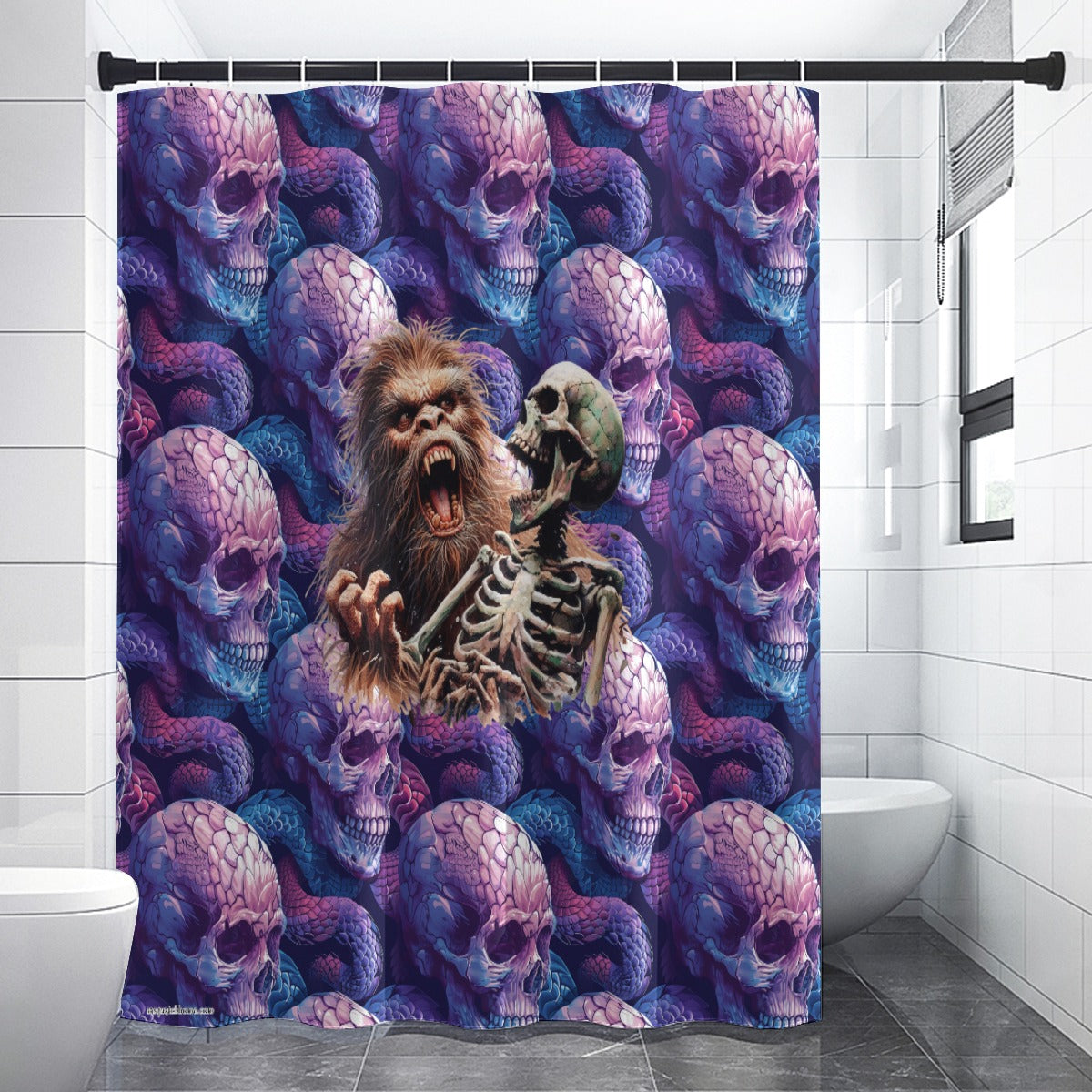 Bigfoot / Sasquatch & Skulls, Polyester Shower Curtain in 4 sizes