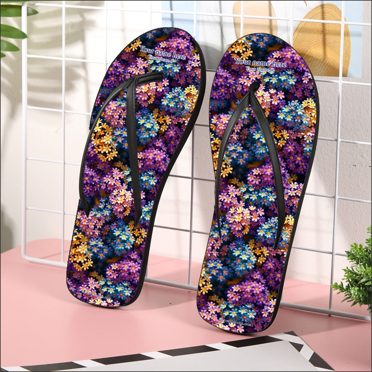 10 Beautiful Flower Designs, Women’s Flip Flops – Personalize with Your Name