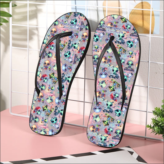 6 Alien Designs, Women’s Flip Flops – Personalize with Your Name